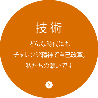 技術：どんな時代にもチャレンジ精神で自己改革。私たちの願いです。